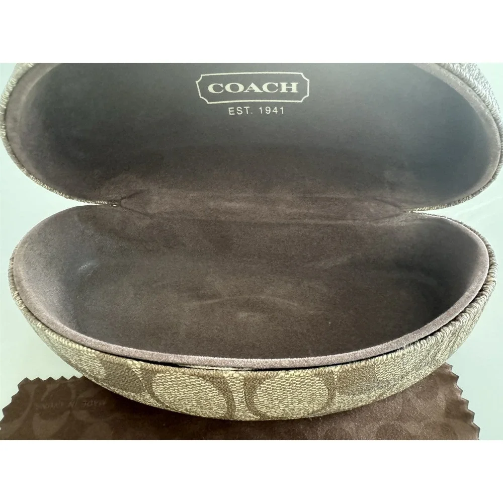 Coach Brown Signature Eyeglass Case Only Hard Shell Authentic w/Cleaning Cloth